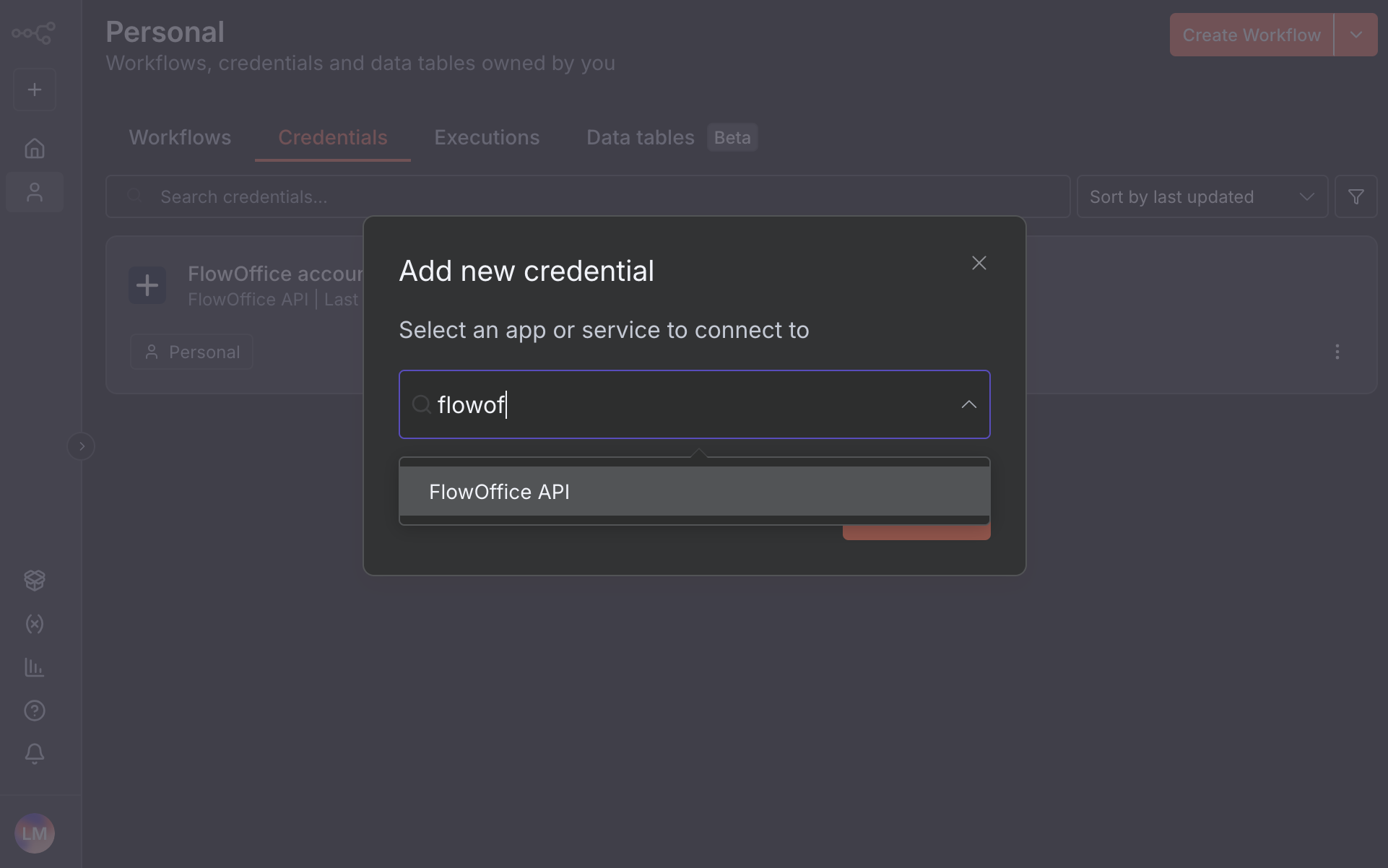 Platzhalter: n8n‑UI – Credential hinzufügen