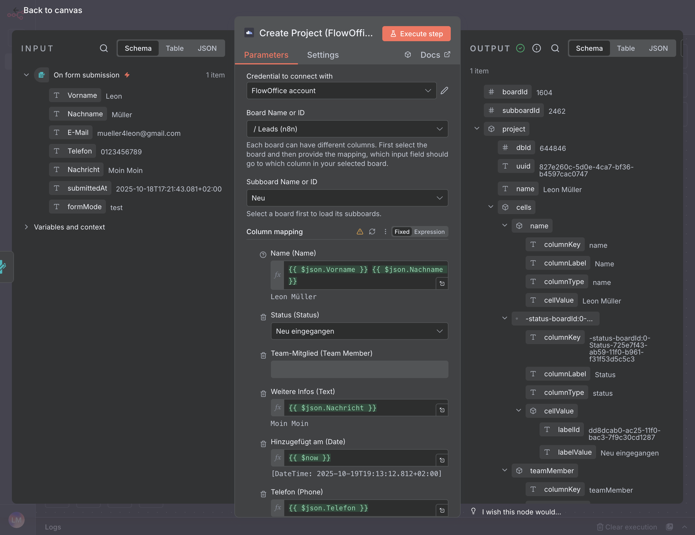 Platzhalter: n8n‑UI für Board‑Auswahl und Spalten‑Mapping