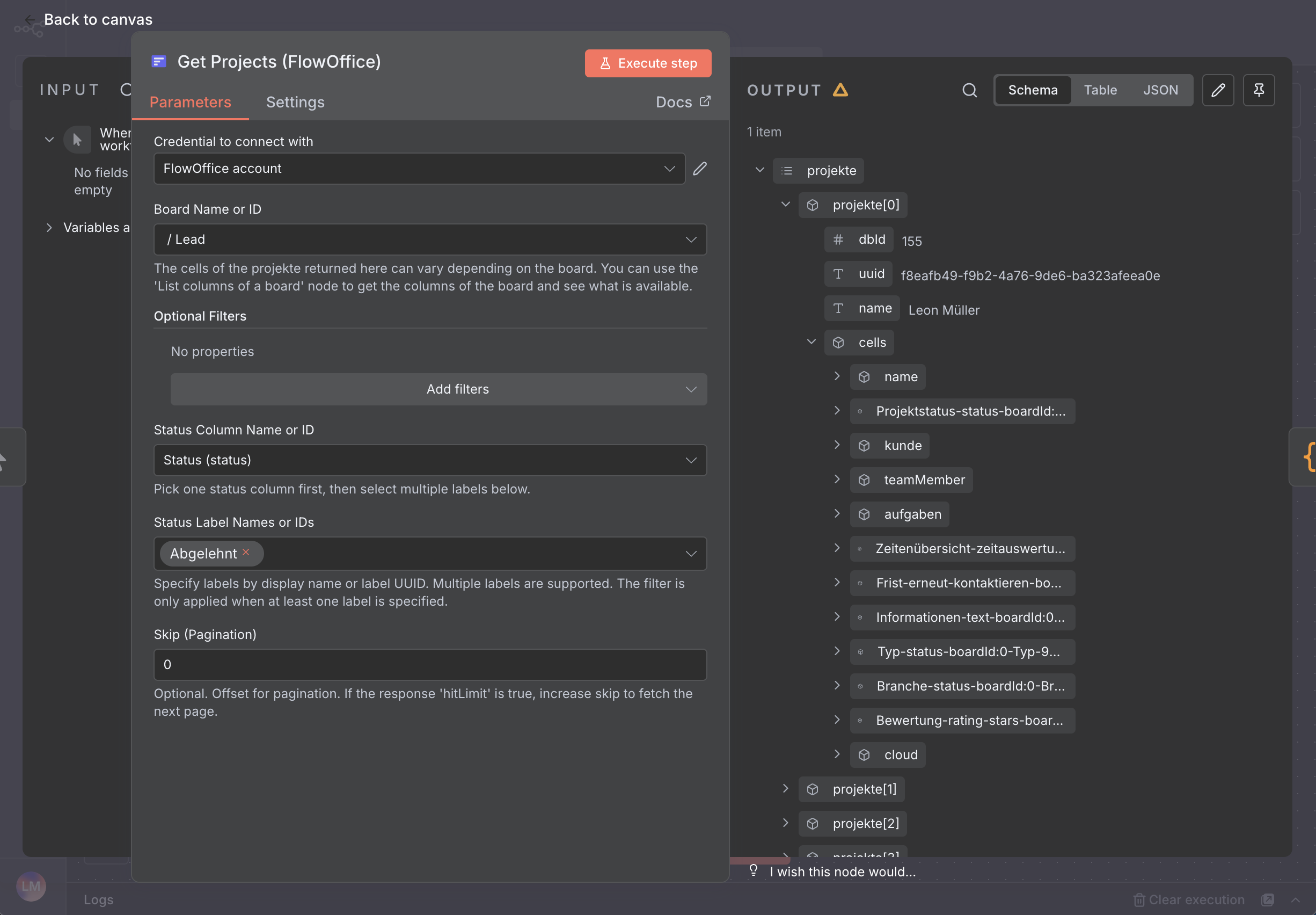 Platzhalter: n8n‑UI der "Get Projects" Node